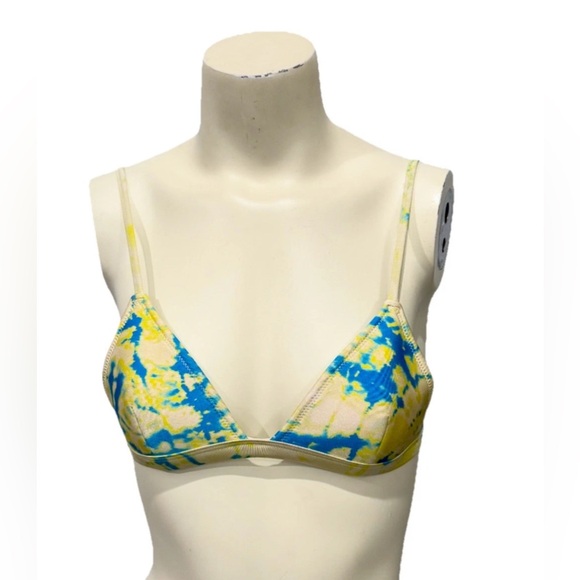 TRIANGL Tie Dye Bikini Top Women’s S Yellow Blue 100% Neoprene Adjustable - Picture 1 of 8